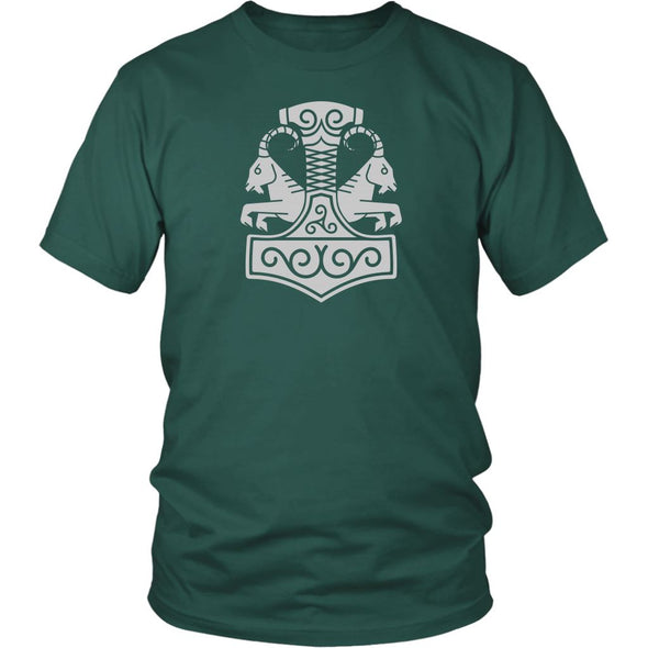 Norse Thor´s Hammer Mjolnir Goats Tanngrisnir Tanngnjóstr Cotton T-ShirtT-shirtDistrict Unisex ShirtDark GreenS