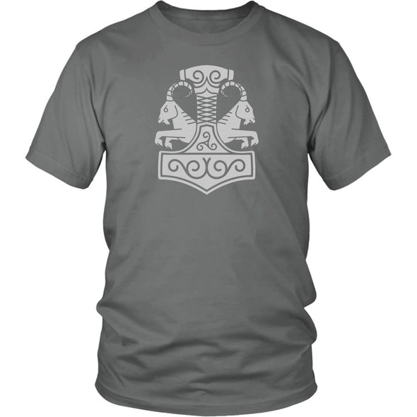 Norse Thor´s Hammer Mjolnir Goats Tanngrisnir Tanngnjóstr Cotton T-ShirtT-shirtDistrict Unisex ShirtGreyS