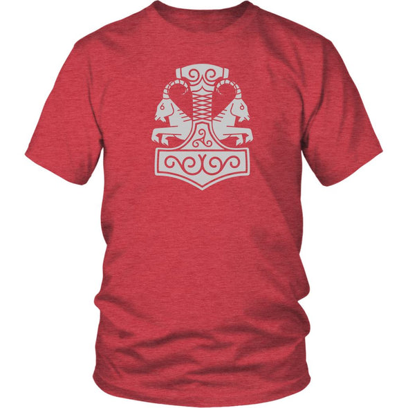 Norse Thor´s Hammer Mjolnir Goats Tanngrisnir Tanngnjóstr Cotton T-ShirtT-shirtDistrict Unisex ShirtHeather RedS
