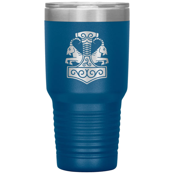 Norse Thor´s Hammer Mjolnir Goats Tanngrisnir Tanngnjóstr Etched Tumbler 30ozTumblersBlue