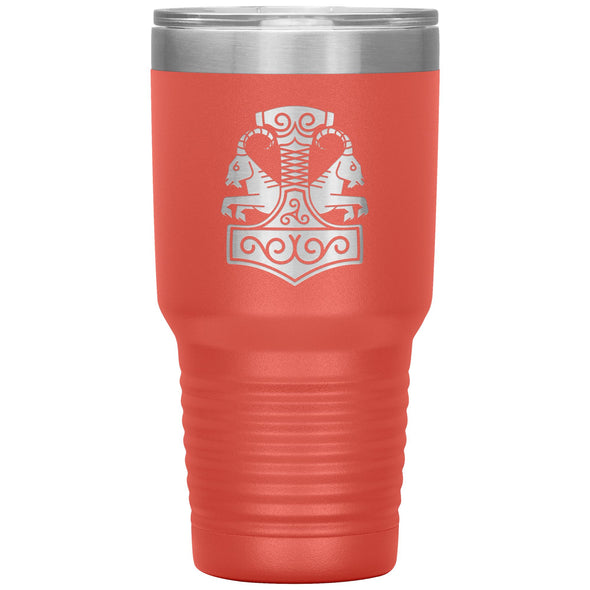 Norse Thor´s Hammer Mjolnir Goats Tanngrisnir Tanngnjóstr Etched Tumbler 30ozTumblersCoral