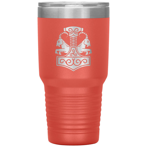 Norse Thor´s Hammer Mjolnir Goats Tanngrisnir Tanngnjóstr Etched Tumbler 30ozTumblersCoral