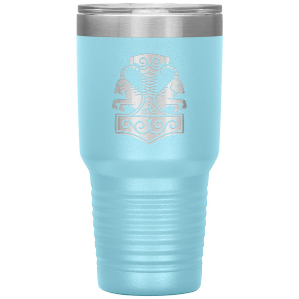 Norse Thor´s Hammer Mjolnir Goats Tanngrisnir Tanngnjóstr Etched Tumbler 30ozTumblersLight Blue