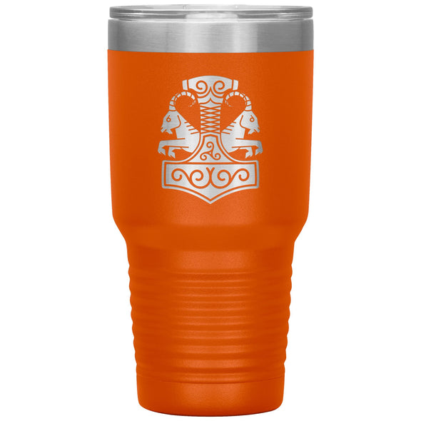 Norse Thor´s Hammer Mjolnir Goats Tanngrisnir Tanngnjóstr Etched Tumbler 30ozTumblersOrange