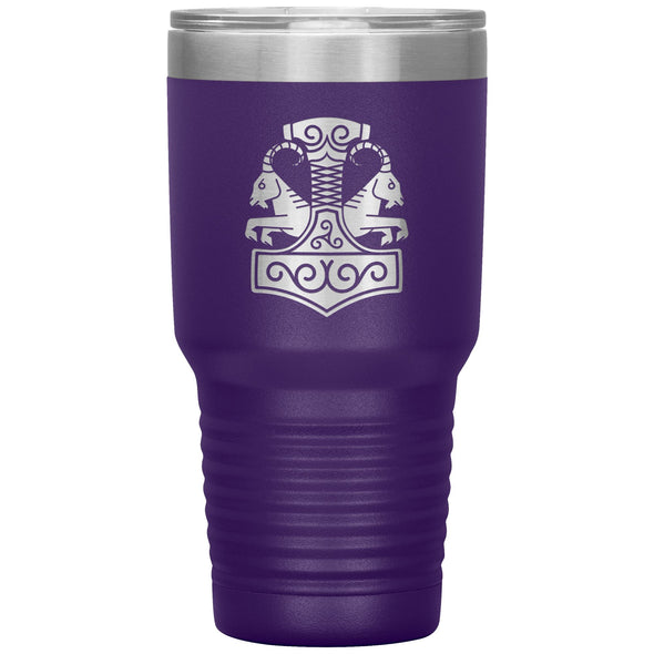 Norse Thor´s Hammer Mjolnir Goats Tanngrisnir Tanngnjóstr Etched Tumbler 30ozTumblersPurple