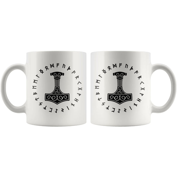 Norse Thors Hammer Mjolnir Runes White Ceramic Coffee Mug 11ozDrinkware