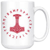 Norse Thors Hammer Mjolnir Runes White Ceramic Coffee Mug 15ozDrinkwareRed Design