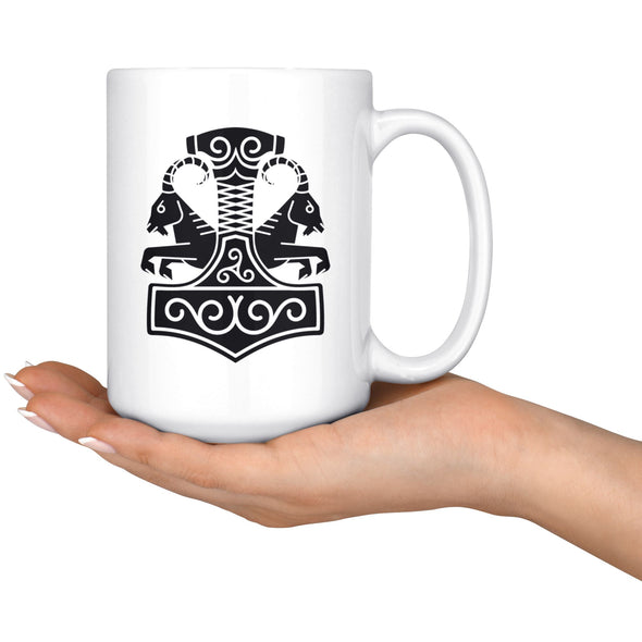Norse Thor´s Hammer Mjolnir Viking Tanngrisnir Tanngnjóstr White Ceramic Coffee Mug 15ozDrinkware
