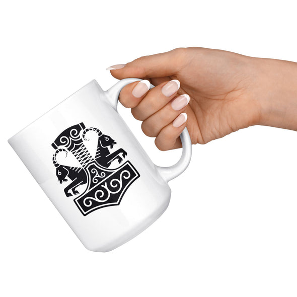 Norse Thor´s Hammer Mjolnir Viking Tanngrisnir Tanngnjóstr White Ceramic Coffee Mug 15ozDrinkware