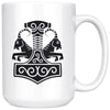 Norse Thor´s Hammer Mjolnir Viking Tanngrisnir Tanngnjóstr White Ceramic Coffee Mug 15ozDrinkwareBlack Design