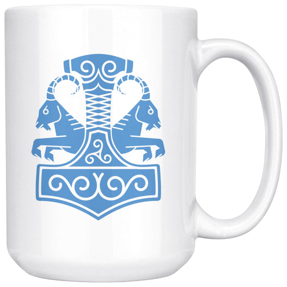 Norse Thor´s Hammer Mjolnir Viking Tanngrisnir Tanngnjóstr White Ceramic Coffee Mug 15ozDrinkwareBlue Design