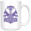 Norse Thor´s Hammer Mjolnir Viking Tanngrisnir Tanngnjóstr White Ceramic Coffee Mug 15ozDrinkwarePurple Design