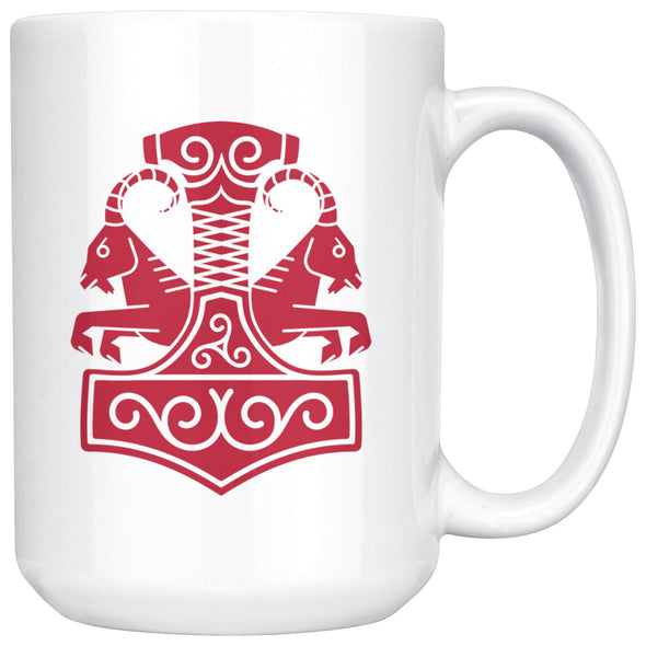 Norse Thor´s Hammer Mjolnir Viking Tanngrisnir Tanngnjóstr White Ceramic Coffee Mug 15ozDrinkwareRed Design