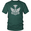 Norse Thors Hammer Mjolnir Wolves Cotton T-ShirtT-shirtDistrict Unisex ShirtDark GreenS