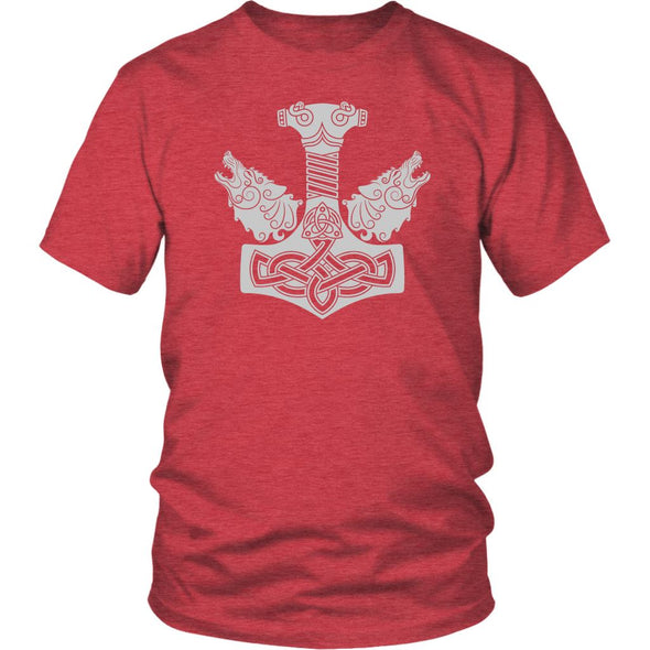 Norse Thors Hammer Mjolnir Wolves Cotton T-ShirtT-shirtDistrict Unisex ShirtHeather RedS