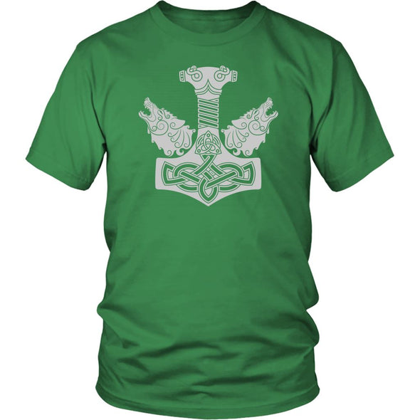 Norse Thors Hammer Mjolnir Wolves Cotton T-ShirtT-shirtDistrict Unisex ShirtKelly GreenS