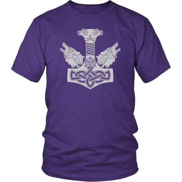 Norse Thors Hammer Mjolnir Wolves Cotton T-ShirtT-shirtDistrict Unisex ShirtPurpleS