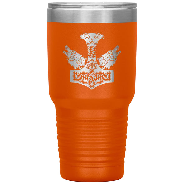 Norse Thors Hammer Mjolnir Wolves Viking Etched Tumbler 30ozTumblersOrange