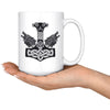 Norse Thors Hammer Mjolnir Wolves Viking White Ceramic Coffee Mug 15ozDrinkware