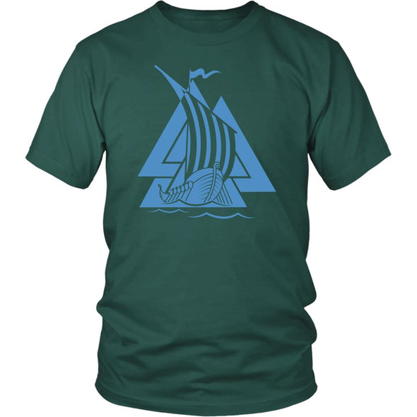 Norse Valknut Blue Viking Ship Cotton T-ShirtT-shirtDistrict Unisex ShirtDark GreenS