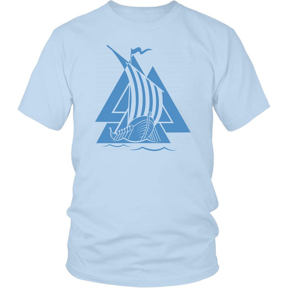 Norse Valknut Blue Viking Ship Cotton T-ShirtT-shirtDistrict Unisex ShirtIce BlueS