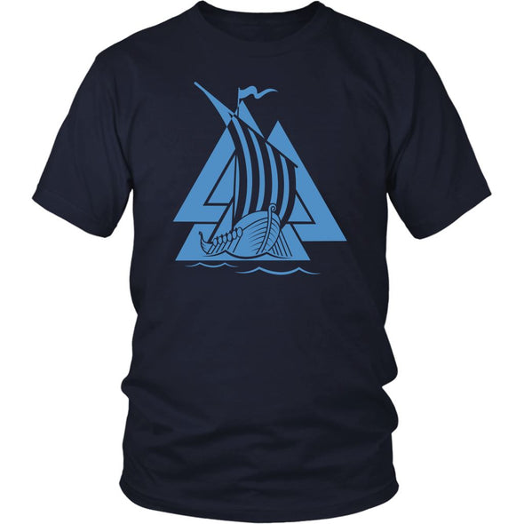 Norse Valknut Blue Viking Ship Cotton T-ShirtT-shirtDistrict Unisex ShirtNavyS