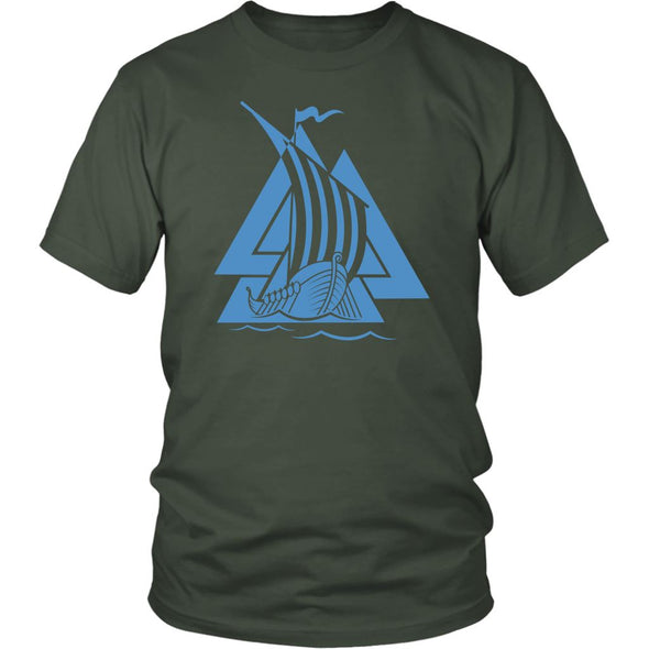 Norse Valknut Blue Viking Ship Cotton T-ShirtT-shirtDistrict Unisex ShirtOliveS