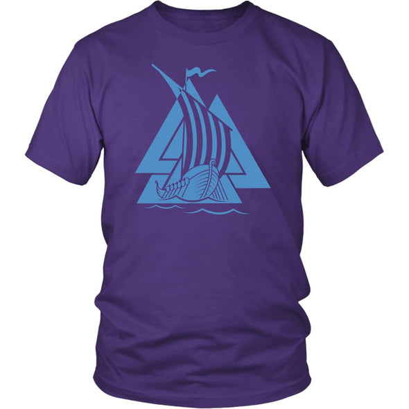 Norse Valknut Blue Viking Ship Cotton T-ShirtT-shirtDistrict Unisex ShirtPurpleS