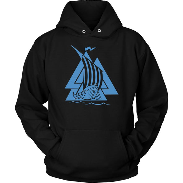 Norse Valknut Blue Viking Ship HoodieT-shirtUnisex HoodieBlackS