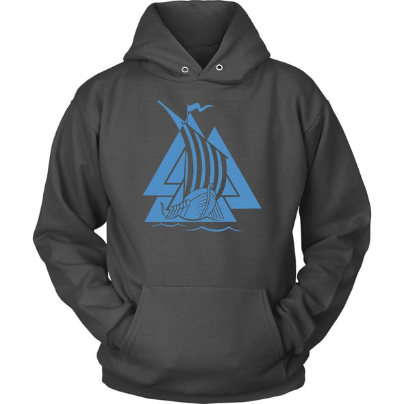 Norse Valknut Blue Viking Ship HoodieT-shirtUnisex HoodieCharcoalS