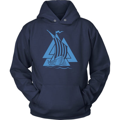 Norse Valknut Blue Viking Ship HoodieT-shirtUnisex HoodieNavyS