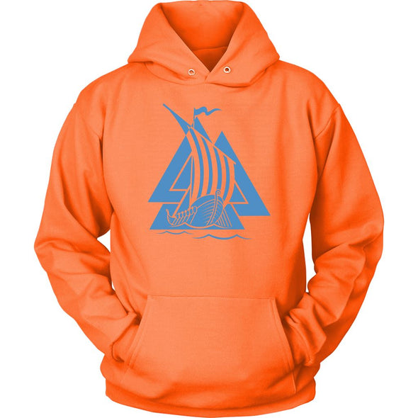 Norse Valknut Blue Viking Ship HoodieT-shirtUnisex HoodieNeon OrangeS