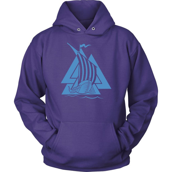 Norse Valknut Blue Viking Ship HoodieT-shirtUnisex HoodiePurpleS