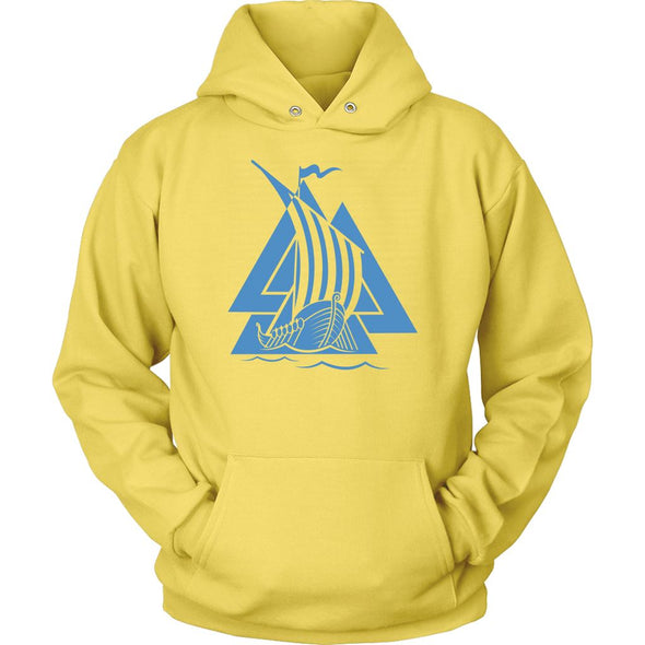 Norse Valknut Blue Viking Ship HoodieT-shirtUnisex HoodieYellowS