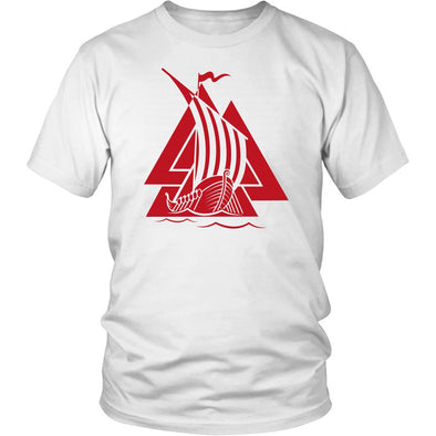 Norse Valknut Red Viking Ship Cotton T-ShirtT-shirtDistrict Unisex ShirtWhiteS