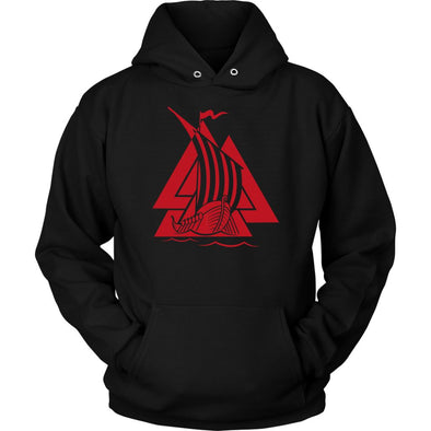 Norse Valknut Red Viking Ship HoodieT-shirtUnisex HoodieBlackS