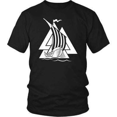 Norse Valknut Viking Ship Cotton T-ShirtT-shirtDistrict Unisex ShirtBlackS