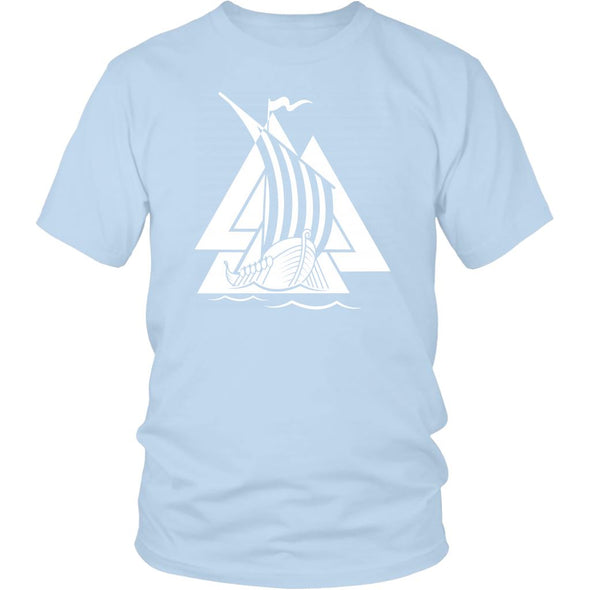 Norse Valknut Viking Ship Cotton T-ShirtT-shirtDistrict Unisex ShirtIce BlueS