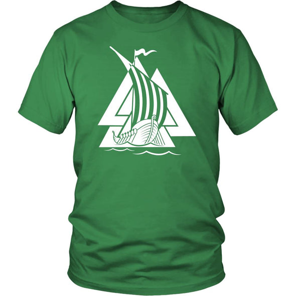 Norse Valknut Viking Ship Cotton T-ShirtT-shirtDistrict Unisex ShirtKelly GreenS