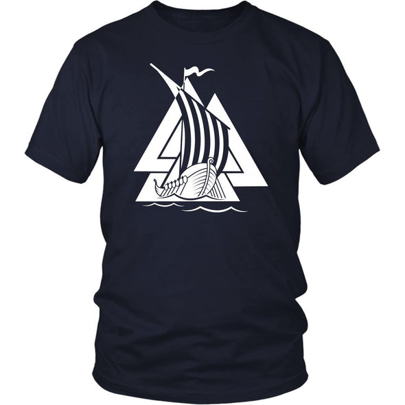 Norse Valknut Viking Ship Cotton T-ShirtT-shirtDistrict Unisex ShirtNavyS