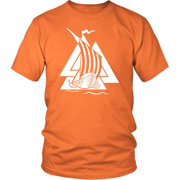 Norse Valknut Viking Ship Cotton T-ShirtT-shirtDistrict Unisex ShirtOrangeS