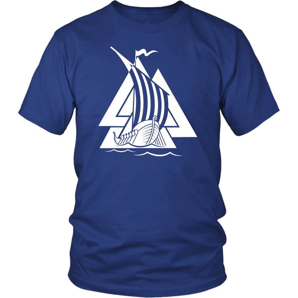 Norse Valknut Viking Ship Cotton T-ShirtT-shirtDistrict Unisex ShirtRoyal BlueS