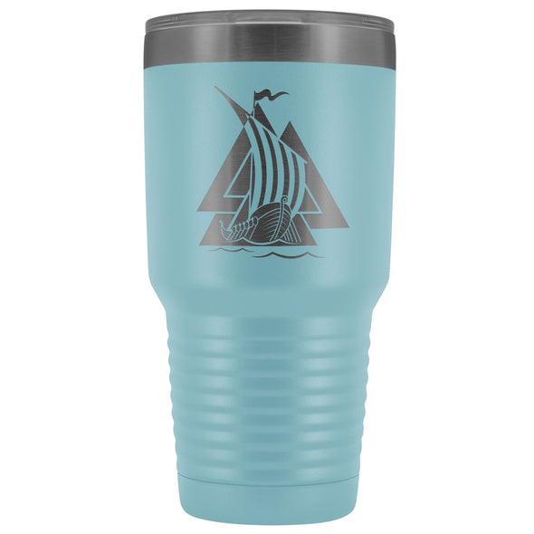 Norse Valknut Viking Ship Etched Tumbler 30ozTumblersLight Blue