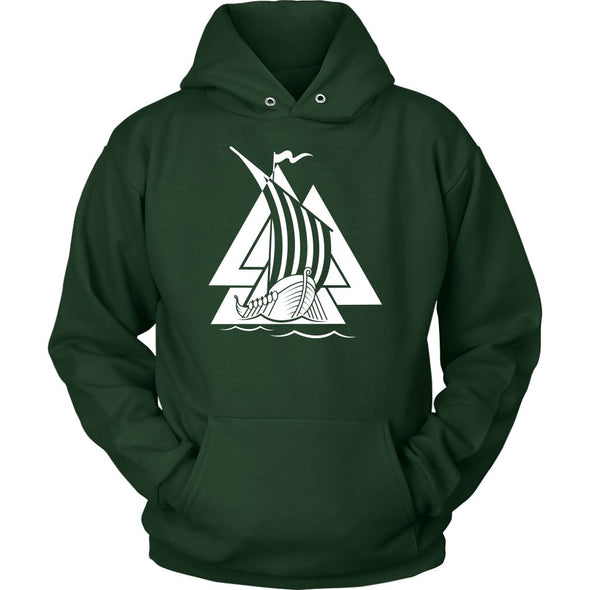 Norse Valknut Viking Ship HoodieT-shirtUnisex HoodieDark GreenS