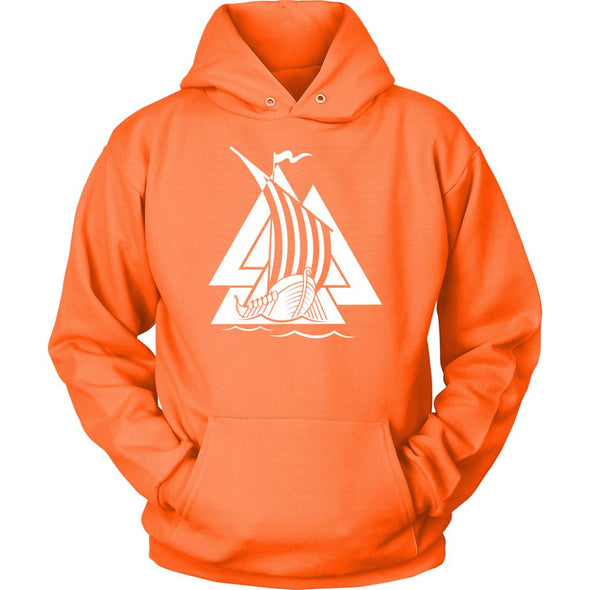 Norse Valknut Viking Ship HoodieT-shirtUnisex HoodieNeon OrangeS