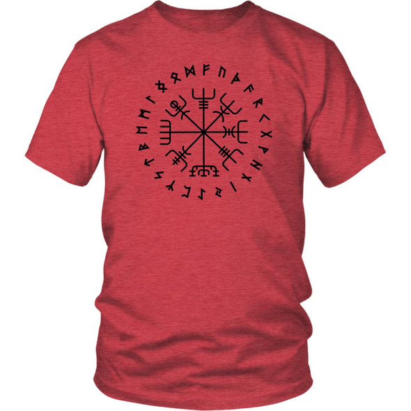 Norse Vegvisir Elder Futhark Black Runes Cotton T-ShirtT-shirtDistrict Unisex ShirtHeather RedS