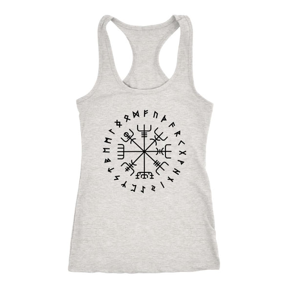 Norse Vegvisir Elder Futhark Black Runes Racerback TankT-shirtNext Level Racerback TankHeather GreyXS