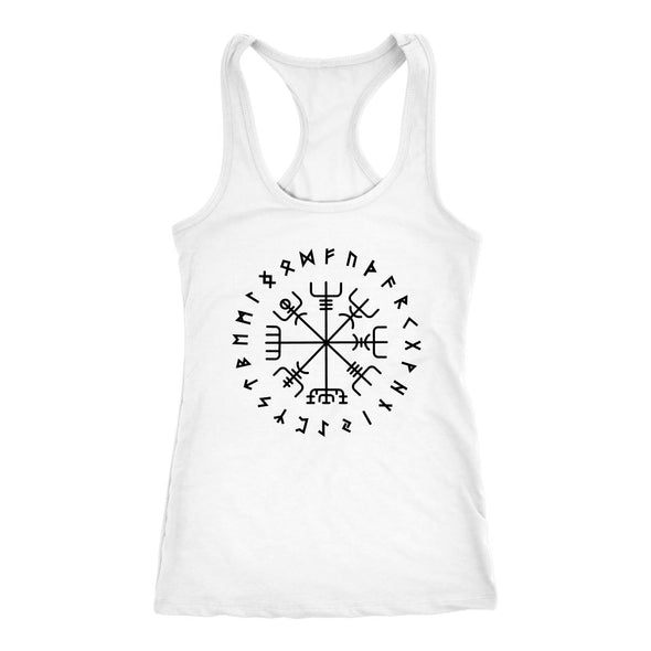 Norse Vegvisir Elder Futhark Black Runes Racerback TankT-shirtNext Level Racerback TankWhiteXS