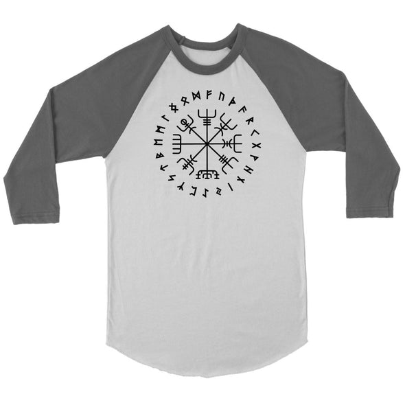 Norse Vegvisir Elder Futhark Black Runes Raglan ShirtT-shirtCanvas Unisex 3/4 RaglanWhite/AsphaltS