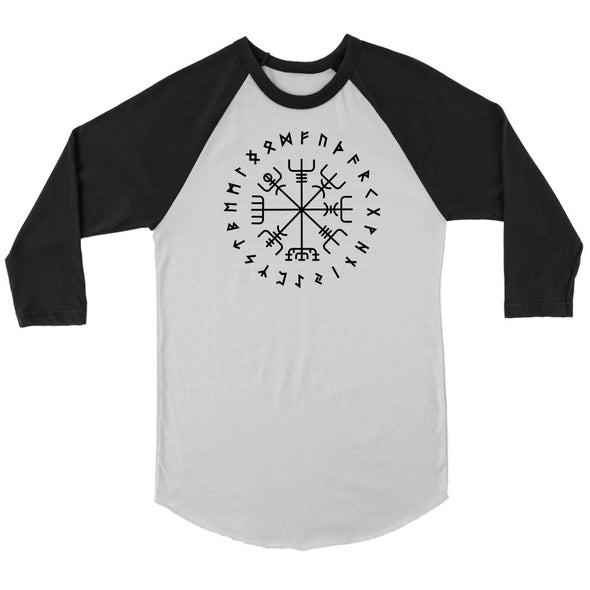 Norse Vegvisir Elder Futhark Black Runes Raglan ShirtT-shirtCanvas Unisex 3/4 RaglanWhite/BlackS